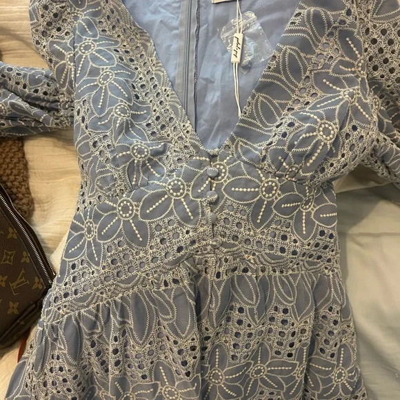 Petal & Pup Light Blue Floral Lace Maxi Dress - Picture 3 of 4